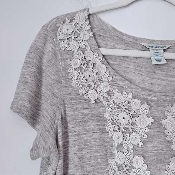 Sundance Oatmeal Lace Applique Linen Letty Shirt Silver Thread Seaming Summer - Picture 6 of 12